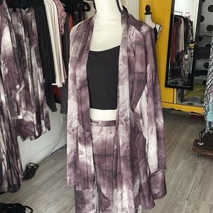 NWT Grade & Gather Tie Dye Kimono Aubergine Purple